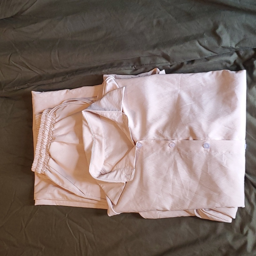 Cream button down pants set